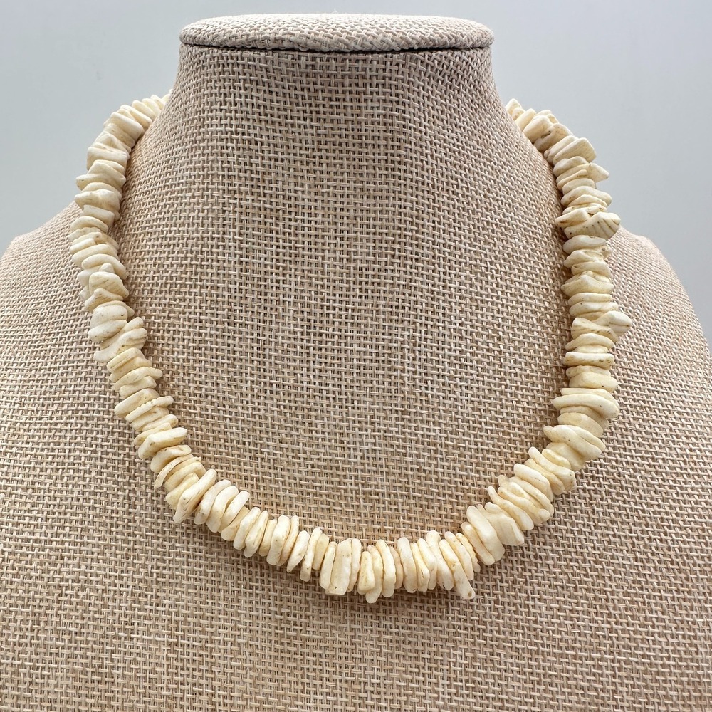 Vintage 90s White Shell Heishe Slice Necklace Statement Women's Classic Jewelry